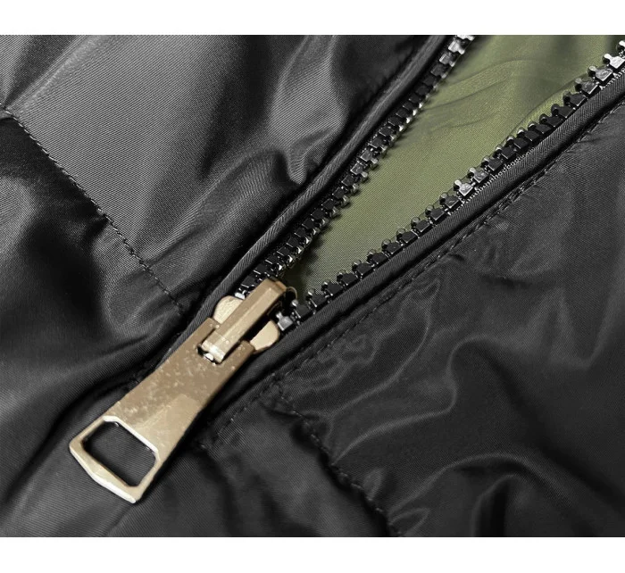 Čierno-khaki dlhá obojstranná dámska vesta (B8159-1)