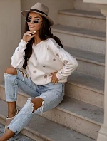 Dámska bavlnená blúzka s bodkami béžová (784)