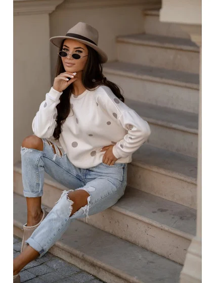 Béžová dámska bavlnená mikina s bodkami (784) Béžová dámska bavlnená mikina s bodkami (784)