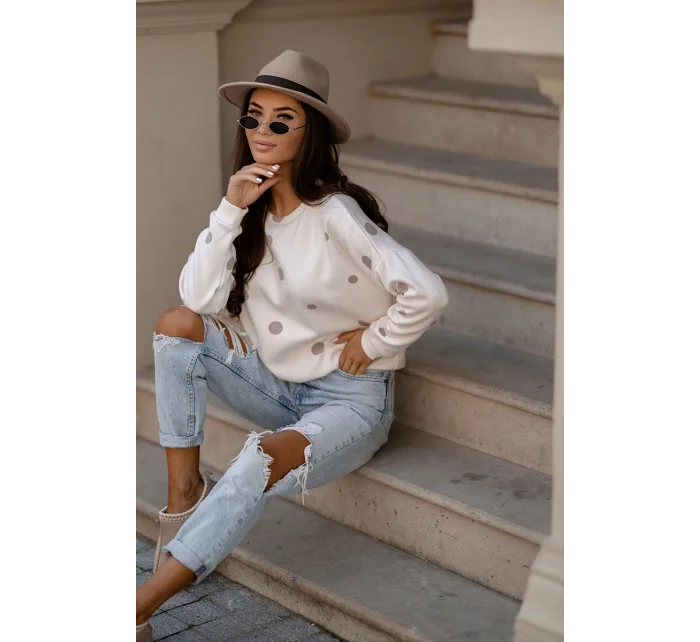 Béžová dámska bavlnená mikina s bodkami (784) Béžová dámska bavlnená mikina s bodkami (784)