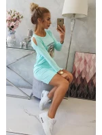 Šaty s potiskem model 18744172 v mátové barvě - K-Fashion