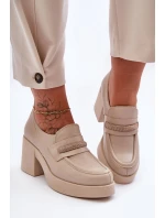 Skórzane Półbuty Na Słupku Z Ozdobą Beżowe Lemar Gelanor Skórzane Półbuty Na Słupku Z Ozdobą Beżowe Lemar Gelanor