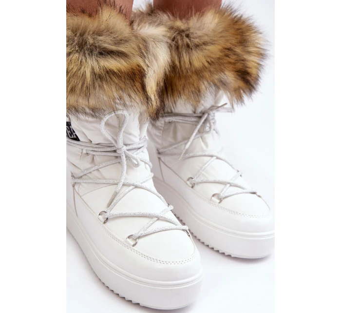 Damskie Śniegowce Sznurowane Białe Santero