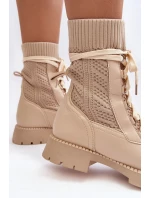 Dámské kozačky se šněrováním a světle béžové model 21642187 - Boto
