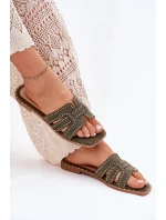 Zdobione Klapki Na Płaskim Obcasie Zielone Anniles