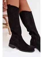 Dámské kozačky s vzorem na nízkém podpatku  Černé model 22031878 - S.Barski