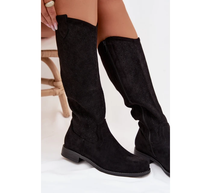 Dámské kozačky s vzorem na nízkém podpatku  Černé model 22031878 - S.Barski