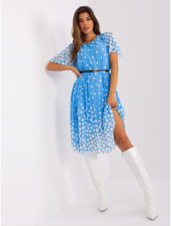 Modro-biele bodkované šaty s opaskom