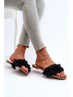 Dámske ploché papuče so strapcami, čierne Rialle
