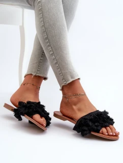 Dámske ploché papuče so strapcami, čierne Rialle