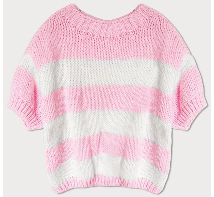 Voľný ružový dámsky pruhovaný sveter (761ART)