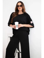 Dámska maslová viskózna mikina a široké nohavice čierna