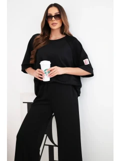 Dámska maslová viskózna mikina a široké nohavice čierna
