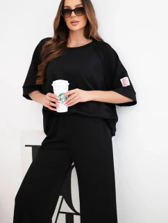 Dámska maslová viskózna mikina a široké nohavice čierna