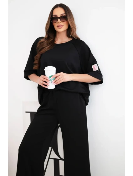 Dámska maslová viskózna mikina a široké nohavice čierna