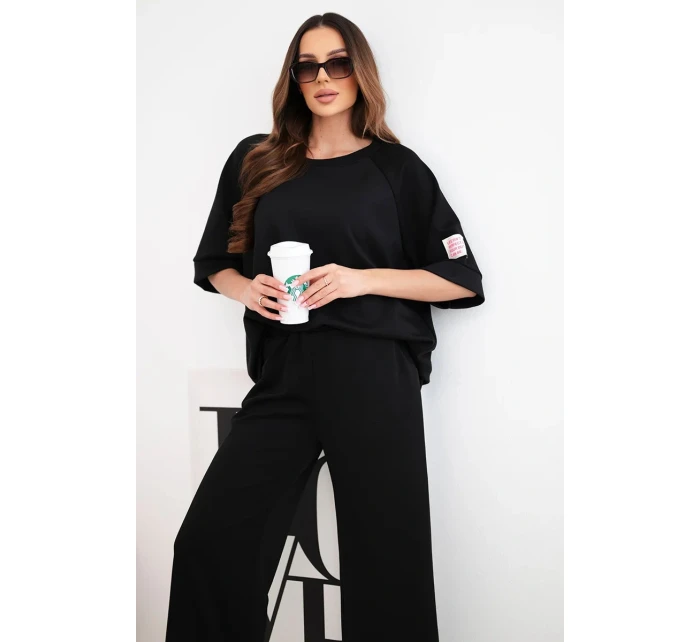 Dámska maslová viskózna mikina a široké nohavice čierna