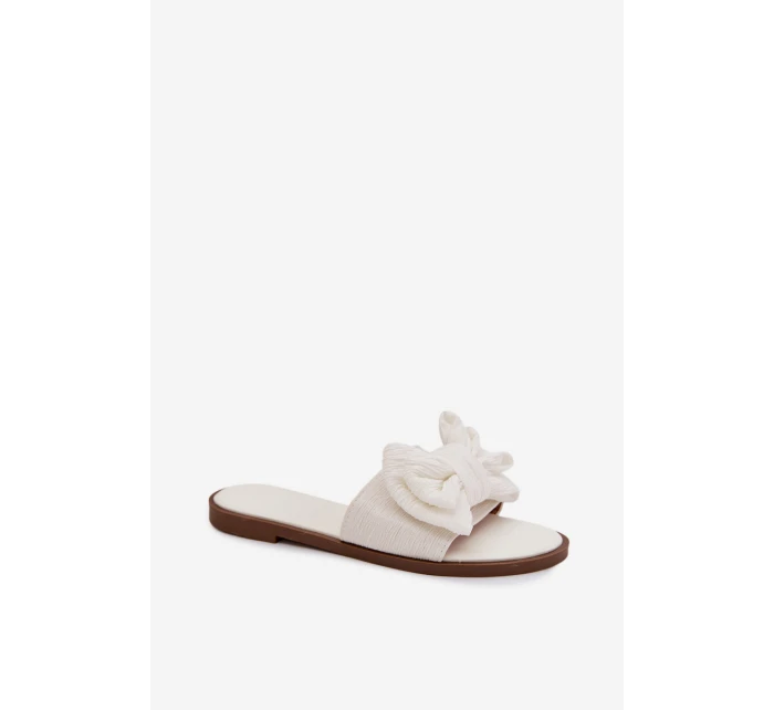 Dámské pantofle na ploché podrážce s mašlí bílé Amivelle