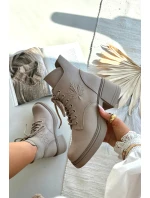 Dámske čižmy Vinceza - béžové, kožené, s blokovým podpätkom Dámske čižmy Vinceza - béžové, kožené, s blokovým podpätkom