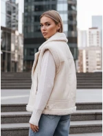 Dámska kožená vesta s ovčou kožou béžová FashionStreet TY5238z