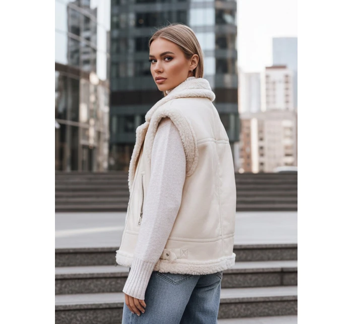 Dámska kožená vesta s ovčou kožou béžová FashionStreet TY5238z