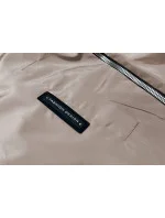 Tenká béžová dámska bunda s ozdobnou lemovkou (B8145-12)