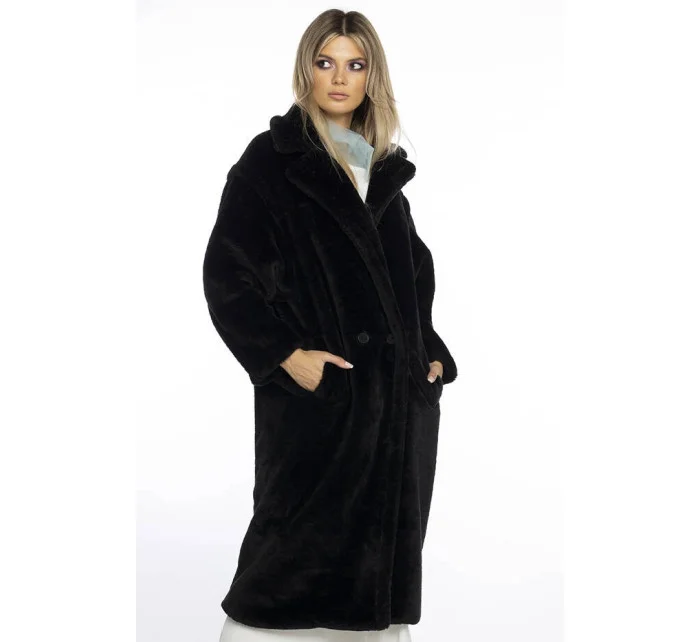Dámsky čierny plyšový kabát Ann Gissy (AG1-J9172)