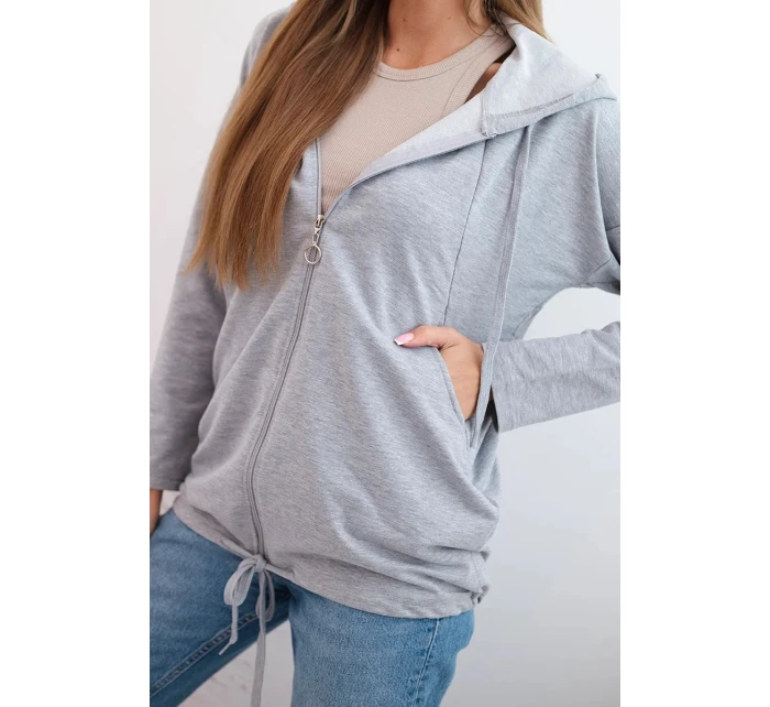 Dámska mikina s kapucňou a sťahovacou šnúrkou šedá