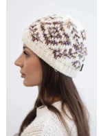 Dámska zimná čiapka s farebnými vzormi a hrubým úpletom K353 ecru+purple