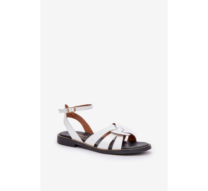 Skórzane Sandały Damskie Na Płaskim Obcasie Zazoo 3688 Białe Skórzane Sandały Damskie Na Płaskim Obcasie Zazoo 3688 Białe