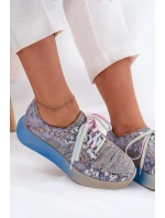 Skórzane Półbuty Sneakersy Damskie Na Platformie Maciejka 06776A-06 Niebieskie