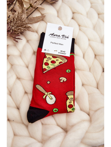 Pánske ponožky so vzormi pizze červené