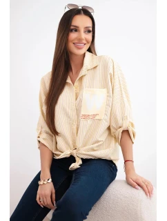Dámska bavlnená košeľa s opaskami a kravatami žltá