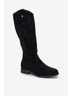 Kozaki Na Płaskim Obcasie Z Ażurowym Wzorem S.Barski HY51-062 Czarne