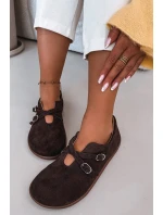 Kožené semišové dámské polobotky s pásky model 21937586 čokoládové - Zazoo