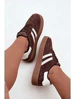 Dámské tenisky z pravé semišové kůže čokoládové s bílými pásky model 22349591 - EVENTO