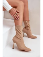 Materiál Kotníkové topánky na podpätku Tmavo béžová Amune Materiál Kotníkové topánky na podpätku Tmavo béžová Amune