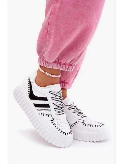 Dámske tenisky na platforme - bielo-čierne Ofenale