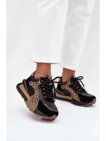 Dámske kožené tenisky na platforme s leopardím vzorom Artiker - čierne Dámske kožené tenisky na platforme s leopardím vzorom Artiker - čierne