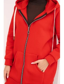 Zateplená dámská mikina s kapucí a zipem červená