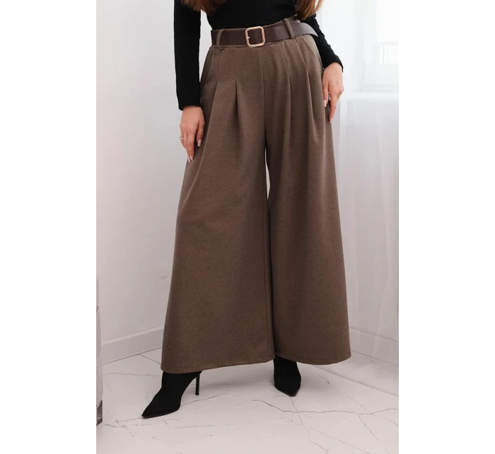 Dámské kalhoty se širokým nohavicí a páskem fango