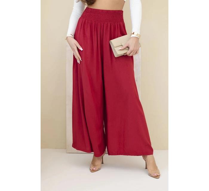 Dámské viskózové kalhoty s elastickým pasem bordové