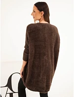 Dámský svetr Plus Size s výstřihem do V hnědý Dámský svetr Plus Size s výstřihem do V hnědý