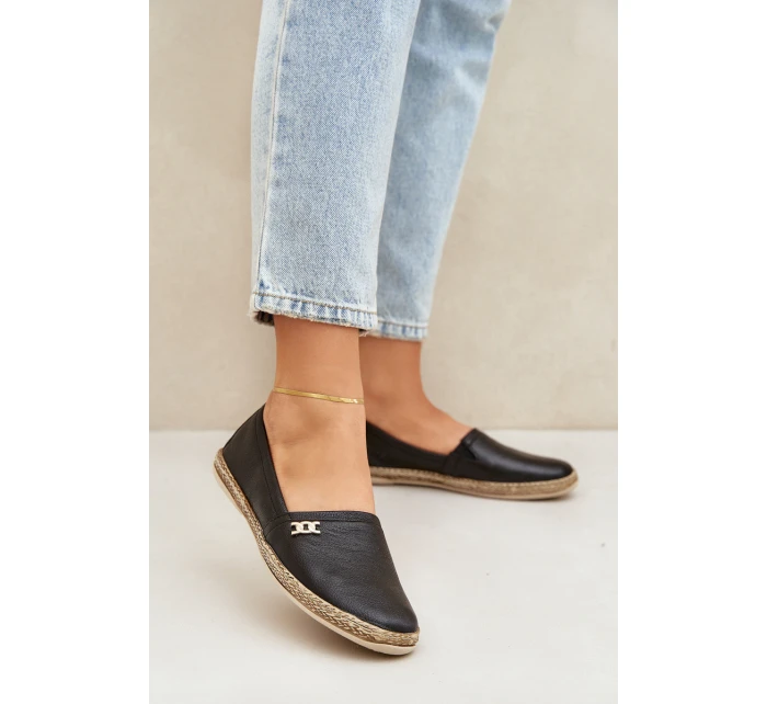 Eleganckie Skórzane Espadryle Damskie Zazoo 10177 Czarne Eleganckie Skórzane Espadryle Damskie Zazoo 10177 Czarne