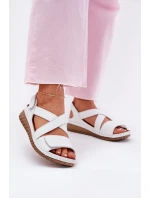 Skórzane Sandały Damskie Na Rzep Maciejka L6848-11 Białe