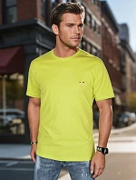Pánske bavlnené základné tričko s výšivkou žlté FashionStreet RX5637