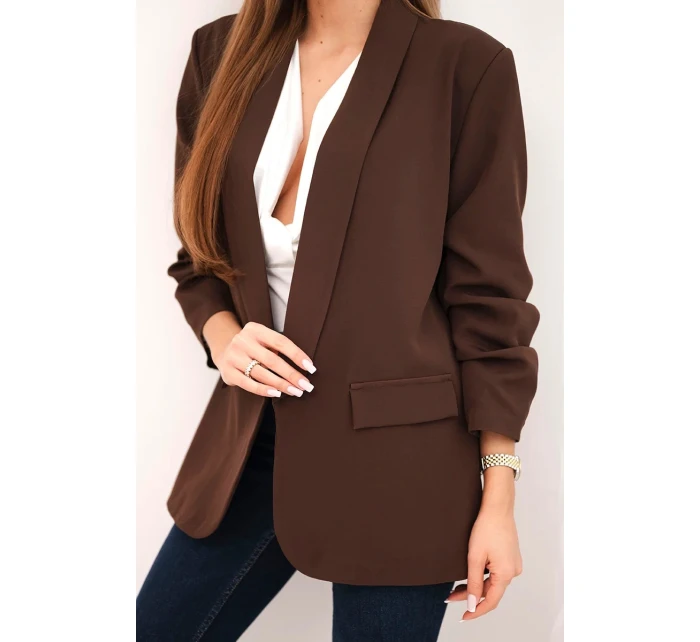 Elegantní sako s klopami hnědé