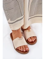 Klapki Damskie Eko Skórzane Z Ozdobnymi Detalami Beżowe Mevith Klapki Damskie Eko Skórzane Z Ozdobnymi Detalami Beżowe Mevith