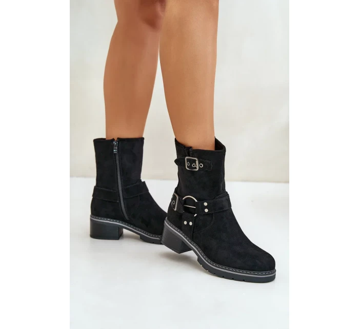 Dámske členkové topánky na nízkom podpätku s prackami Black Zudra