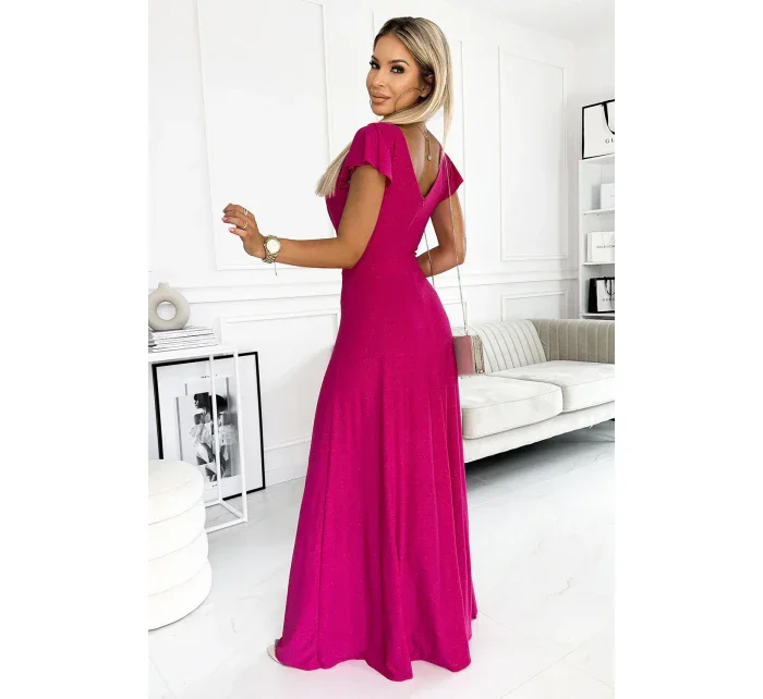 411-5 CRYSTAL trblietavé dlhé šaty s výstrihom - FUSSION 411-5 CRYSTAL trblietavé dlhé šaty s výstrihom - FUSSION