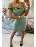 Španielske šaty s volánikmi tmavo mätové